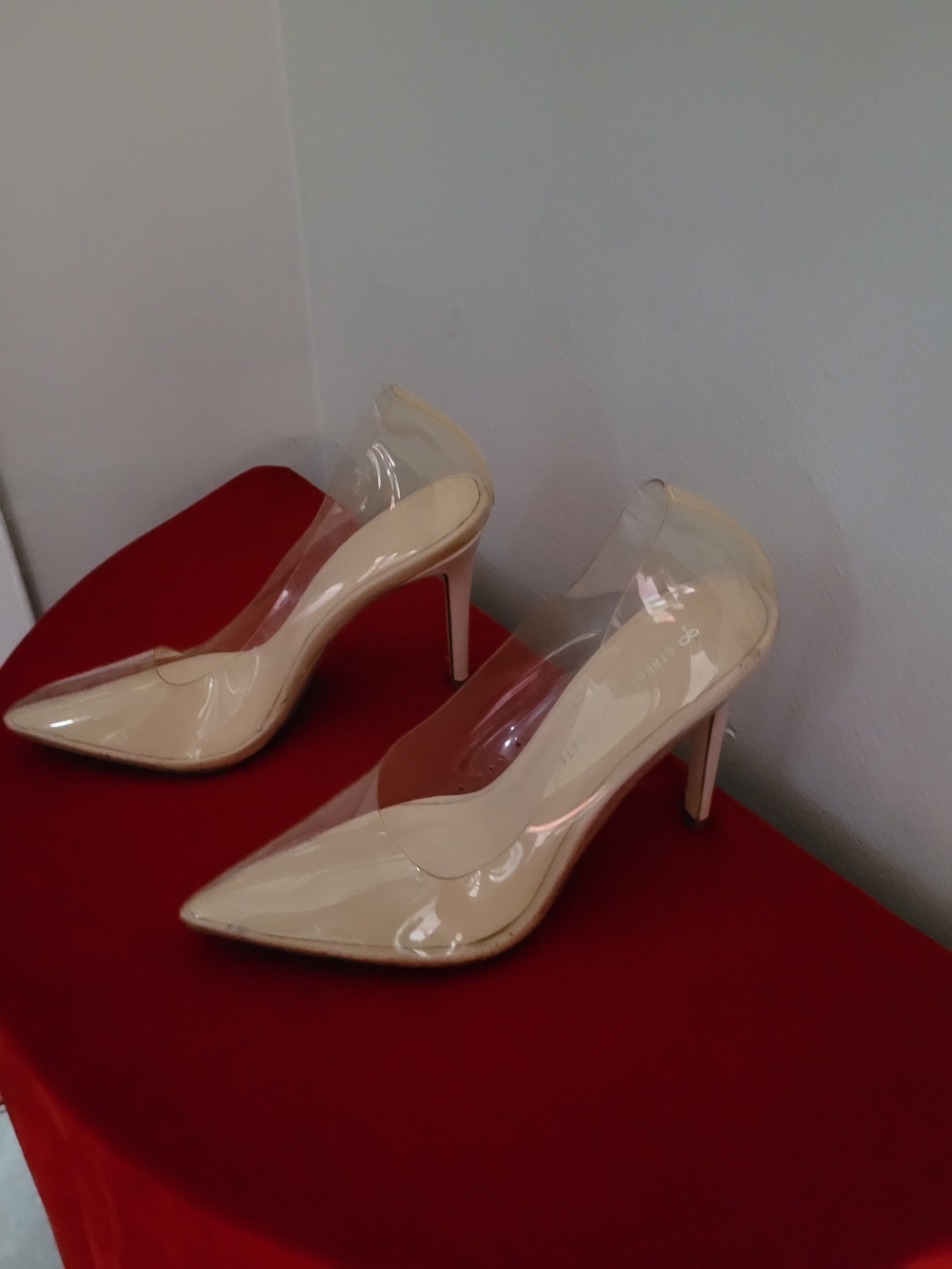 Clear PVC Pointed-Toe Nude Stiletto Pumps
